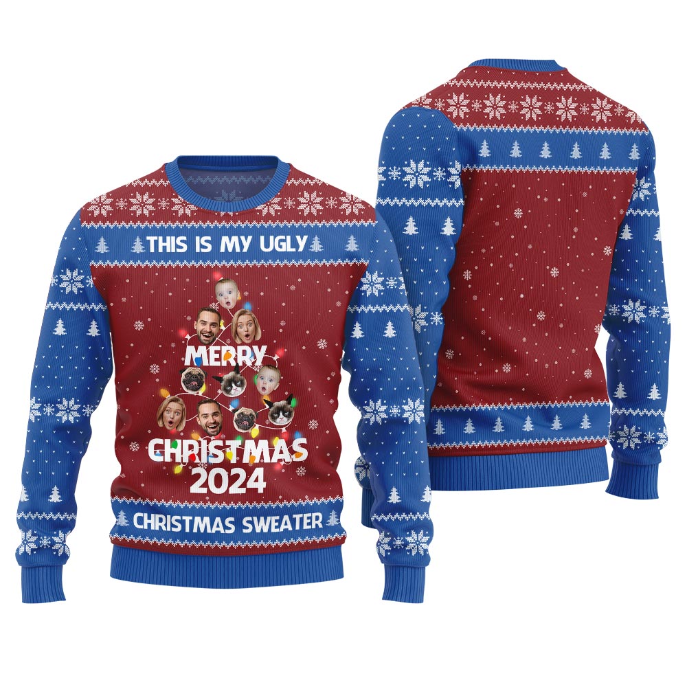 Merry Christmas 2024 Custom Face Ugly Sweater For Family