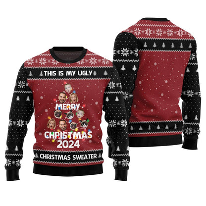 Merry Christmas 2024 Custom Face Ugly Sweater For Family
