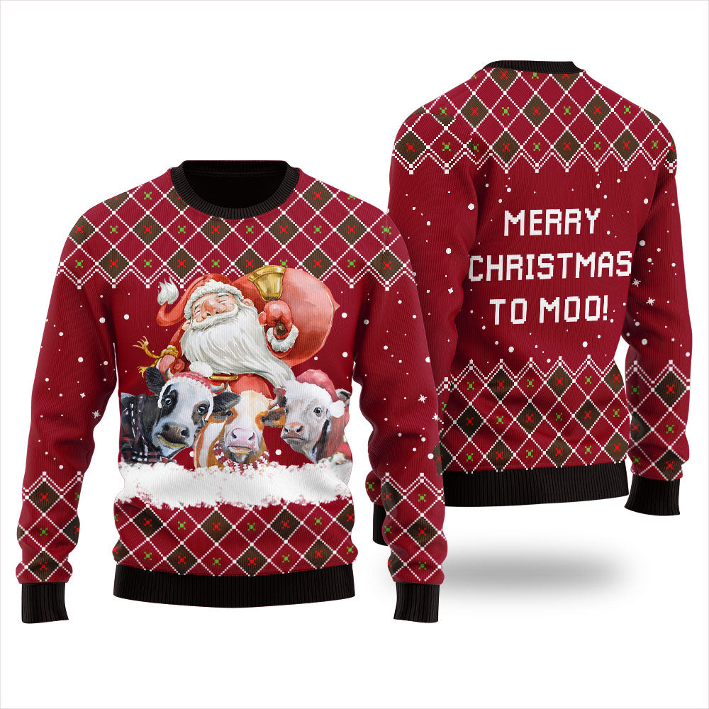 Merry Christmas Cow Ugly Holiday Sweater Red