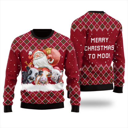 Merry Christmas Cow Ugly Holiday Sweater Red