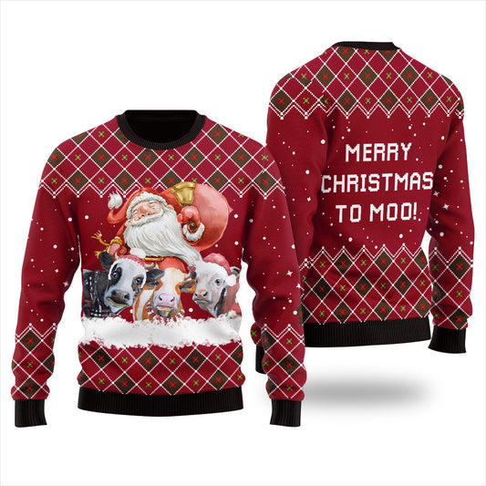 Merry Christmas Cow Ugly Holiday Sweater Red