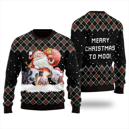 Merry Christmas Cow Ugly Sweater Black