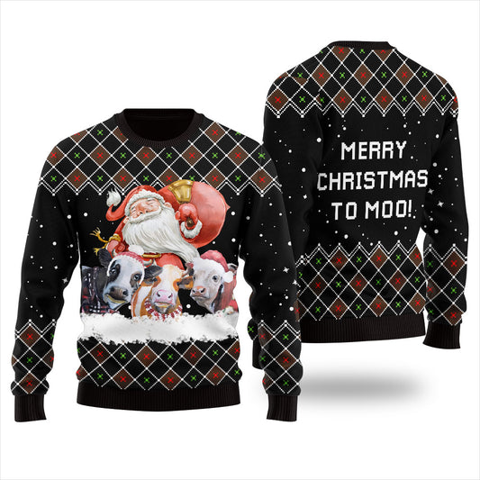 Merry Christmas Cow Ugly Sweater Black