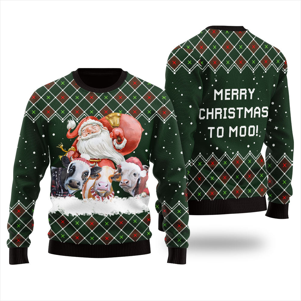 Merry Christmas Cow Xmas Sweater Green