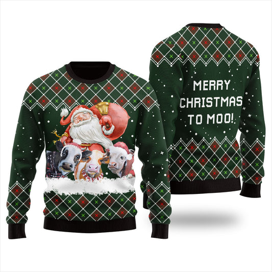 Merry Christmas Cow Xmas Sweater Green