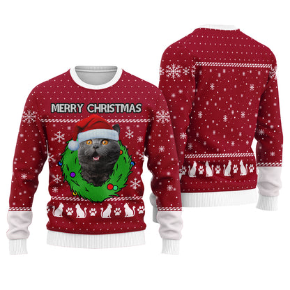 Â Merry Christmas Custom Cat Ugly Christmas Sweater Cardinal Red - Funny Ugly Christmas Sweater