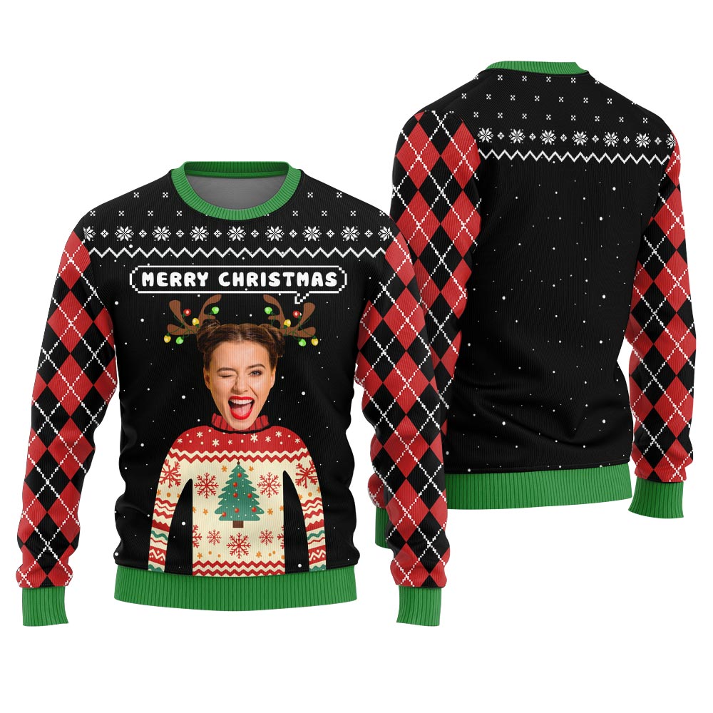 Merry Christmas Custom Face Christmas Sweater For Men