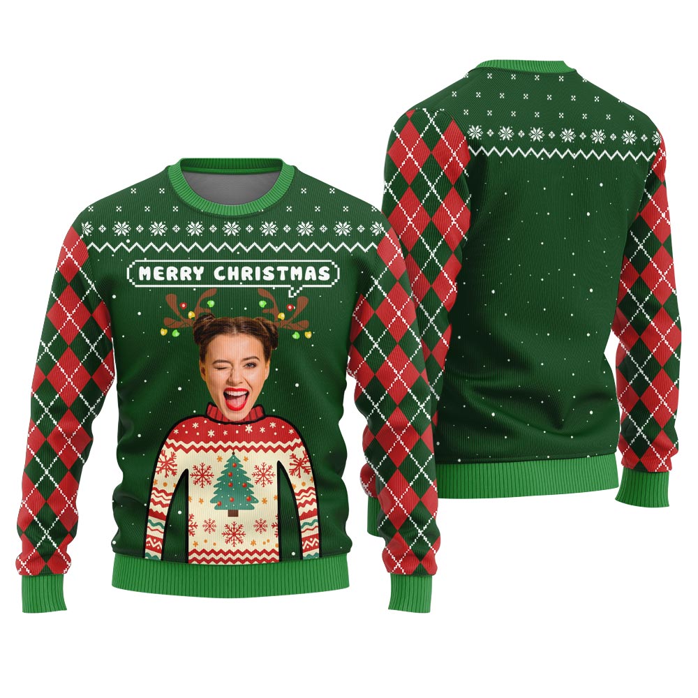 Merry Christmas Custom Face Christmas Sweater For Men