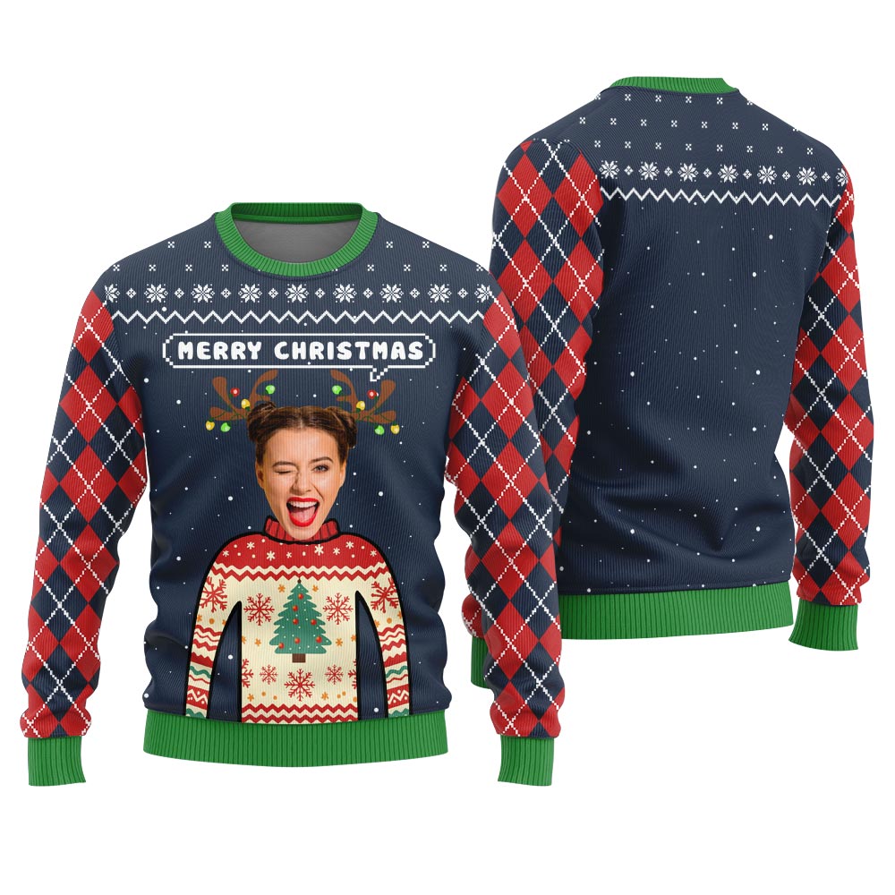 Merry Christmas Custom Face Christmas Sweater For Men