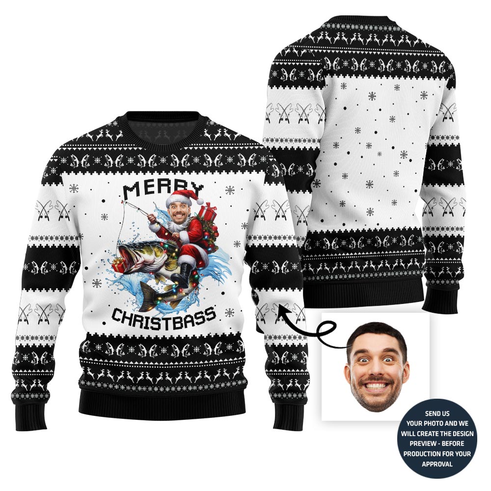 Merry Christmas Custom Face Fishing Ugly Sweater