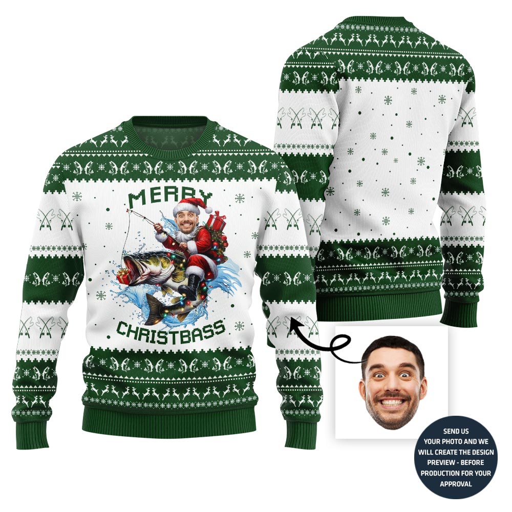 Merry Christmas Custom Face Fishing Ugly Sweater