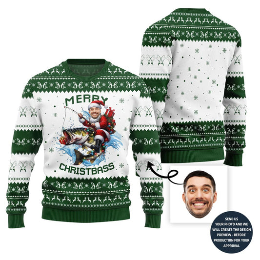 Merry Christmas Custom Face Fishing Ugly Sweater
