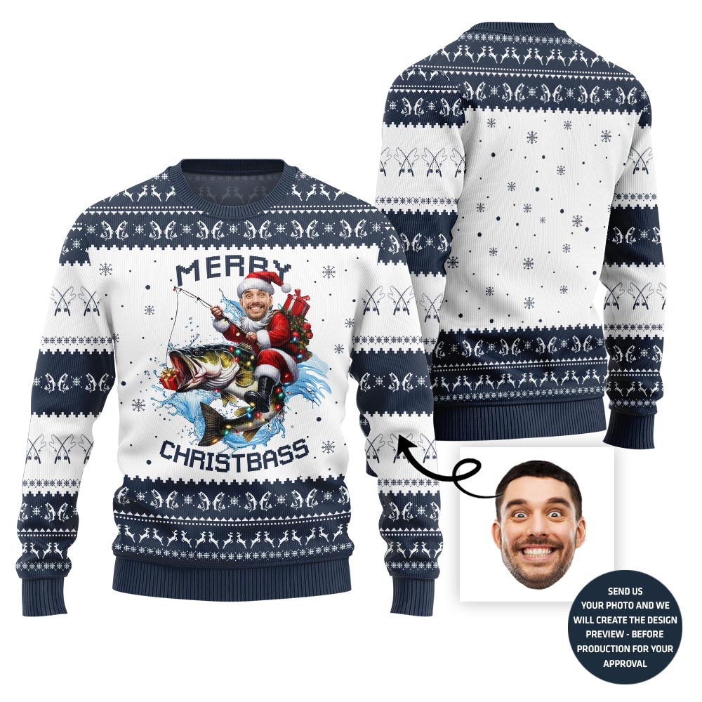 Merry Christmas Custom Face Fishing Ugly Sweater