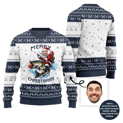 Merry Christmas Custom Face Fishing Ugly Sweater