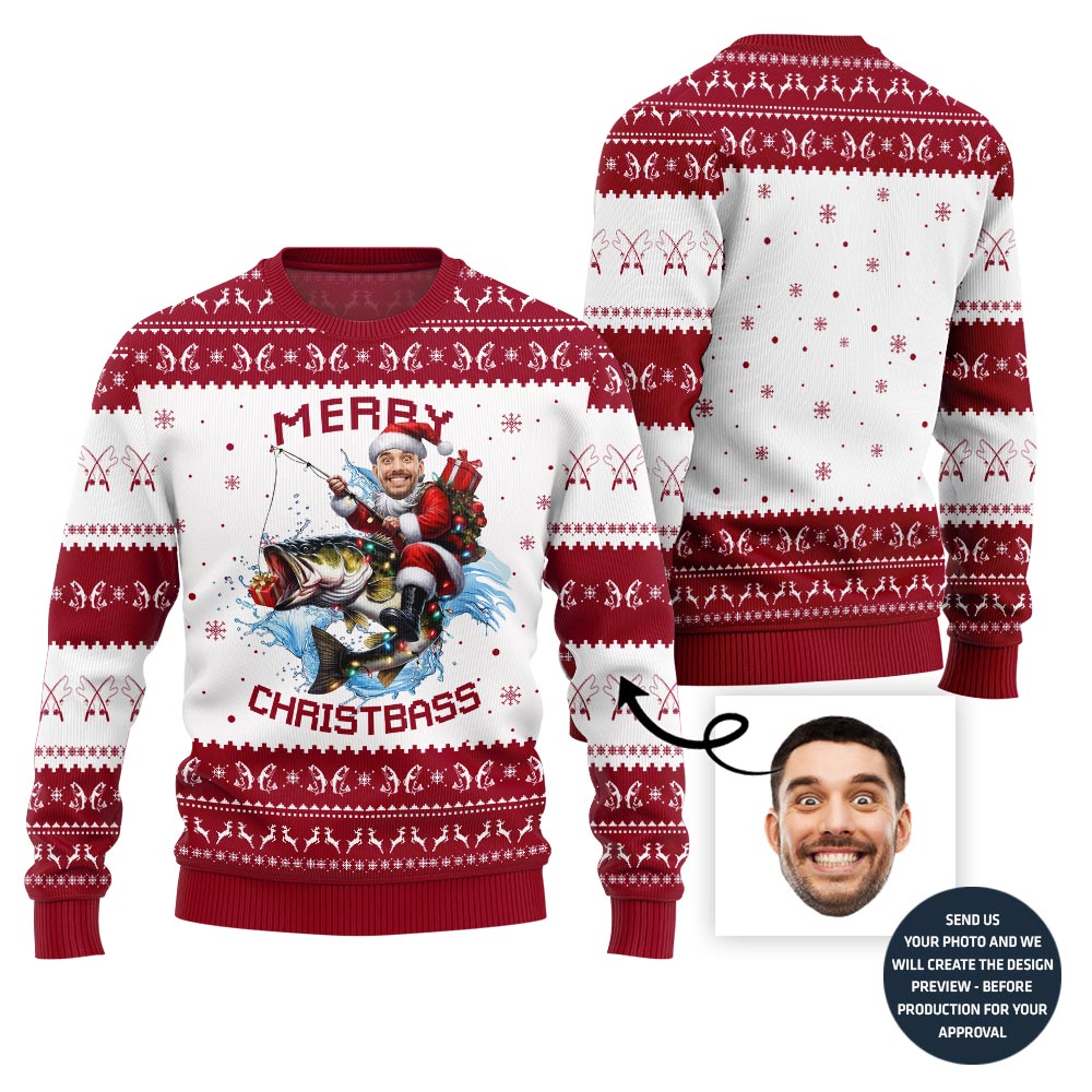 Merry Christmas Custom Face Fishing Ugly Sweater