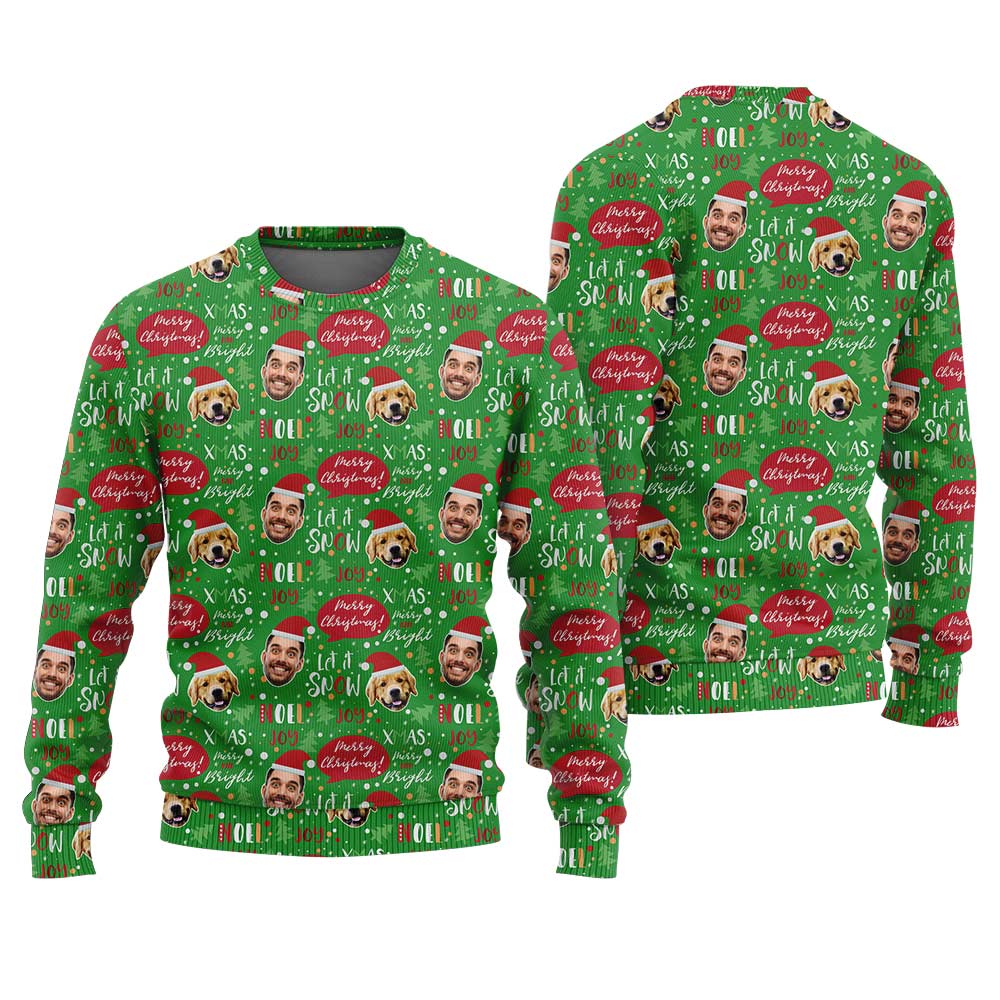Merry Christmas Custom Face Ugly Sweater Green
