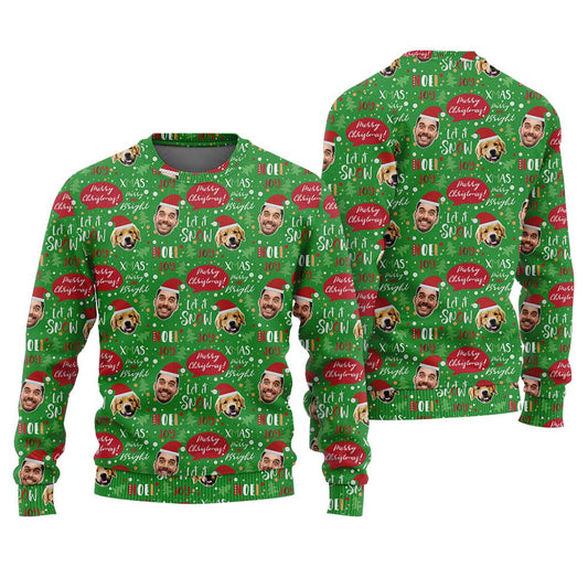 Merry Christmas Custom Face Ugly Sweater Green