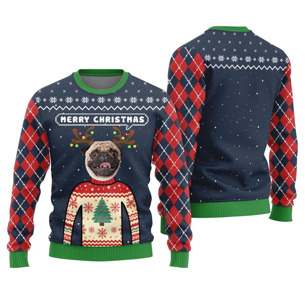 Merry Christmas Custom Pet Ugly Sweater For Men