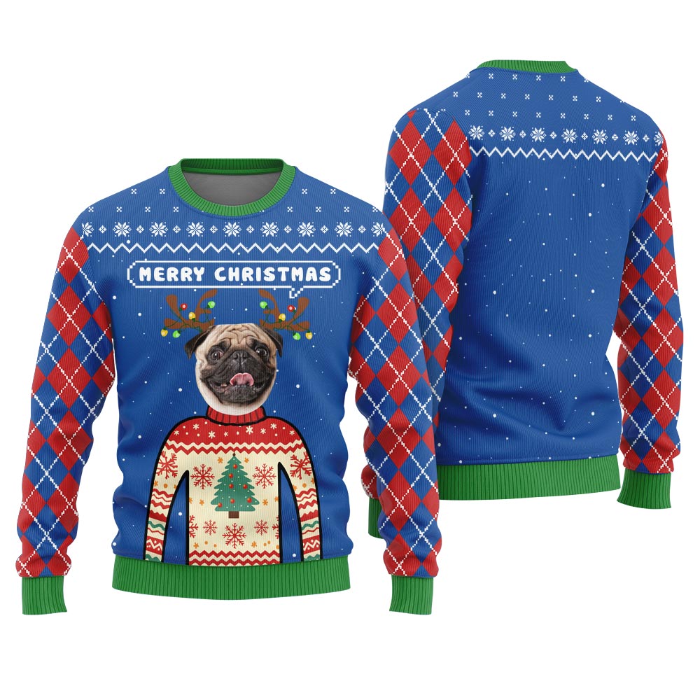 Merry Christmas Custom Pet Ugly Sweater For Men