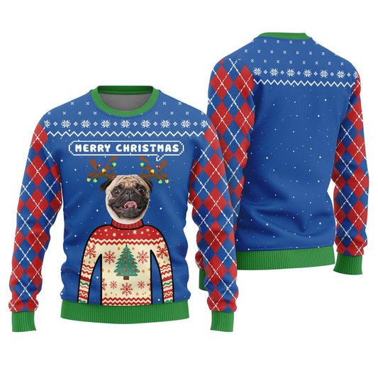 Merry Christmas Custom Pet Ugly Sweater For Men