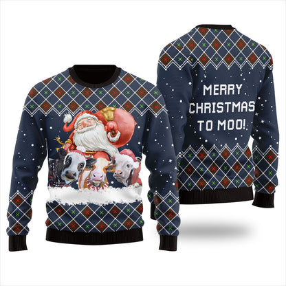 Merry Christmas Funny Cow Ugly Sweater Navy