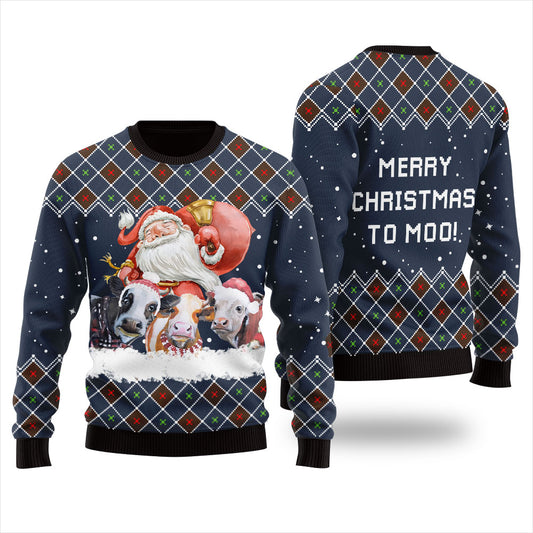 Merry Christmas Funny Cow Ugly Sweater Navy