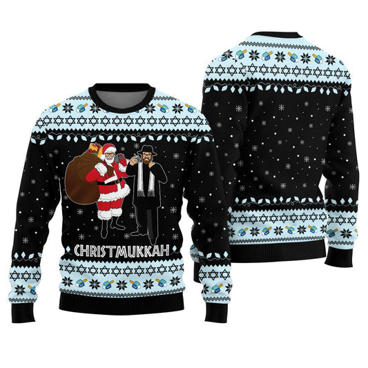 Merry Christmas Hanukkah Funny Sweater Black
