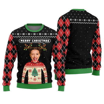 Merry Christmas Personalized Photo Ugly Christmas Sweater Women's
