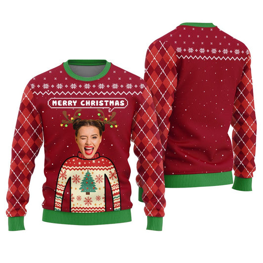 Merry Christmas Personalized Photo Ugly Christmas Sweater Women's