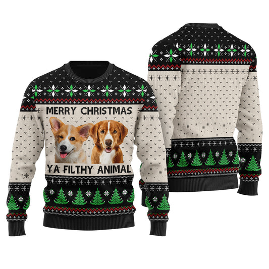 Merry Christmas Ya Filthy Animal Custom Dog Christmas Sweater Black - Funny Ugly Christmas Sweater