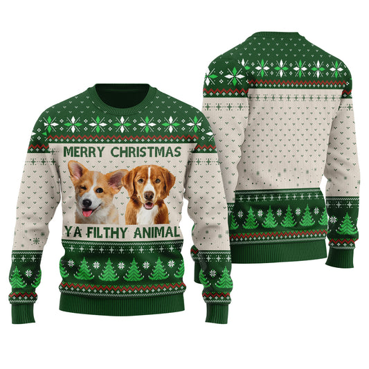 Merry Christmas Ya Filthy Animal Custom Dog Christmas Sweater Forest Green - Funny Ugly Christmas Sweater