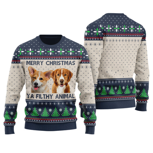Merry Christmas Ya Filthy Animal Custom Dog Christmas Sweater Navy - Funny Ugly Christmas Sweater