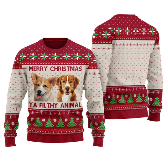 Merry Christmas Ya Filthy Animal Custom Dog Christmas Sweater Cardinal Red - Funny Ugly Christmas Sweater