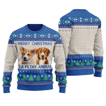 Merry Christmas Ya Filthy Animal Custom Dog Christmas Sweater Royal - Funny Ugly Christmas Sweater