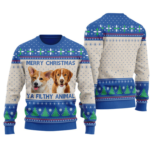 Merry Christmas Ya Filthy Animal Custom Dog Christmas Sweater Royal - Funny Ugly Christmas Sweater