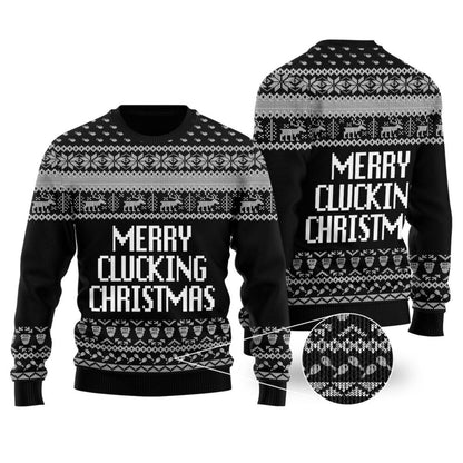 Merry Clucking Christmas Sweater Black - Funny Ugly Christmas Sweater