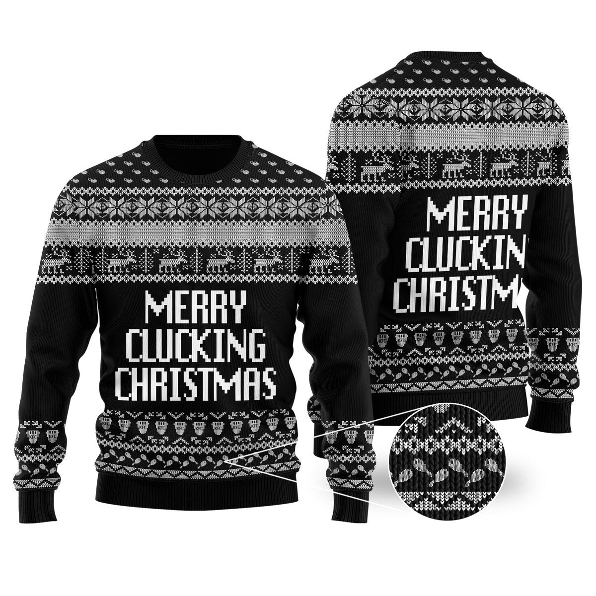 Merry Clucking Christmas Sweater Black - Funny Ugly Christmas Sweater