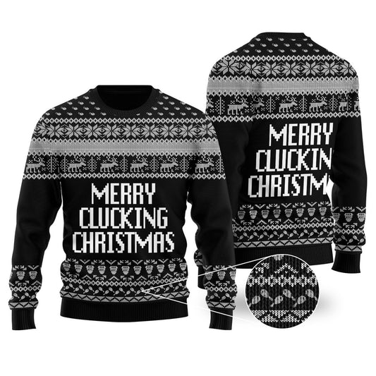 Merry Clucking Christmas Sweater Black - Funny Ugly Christmas Sweater