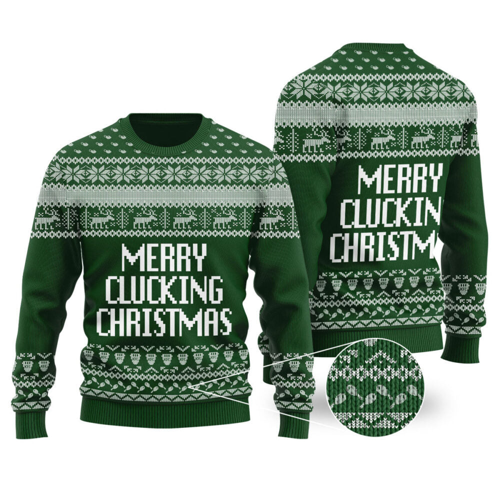 Merry Clucking Christmas Sweater Forest Green - Funny Ugly Christmas Sweater