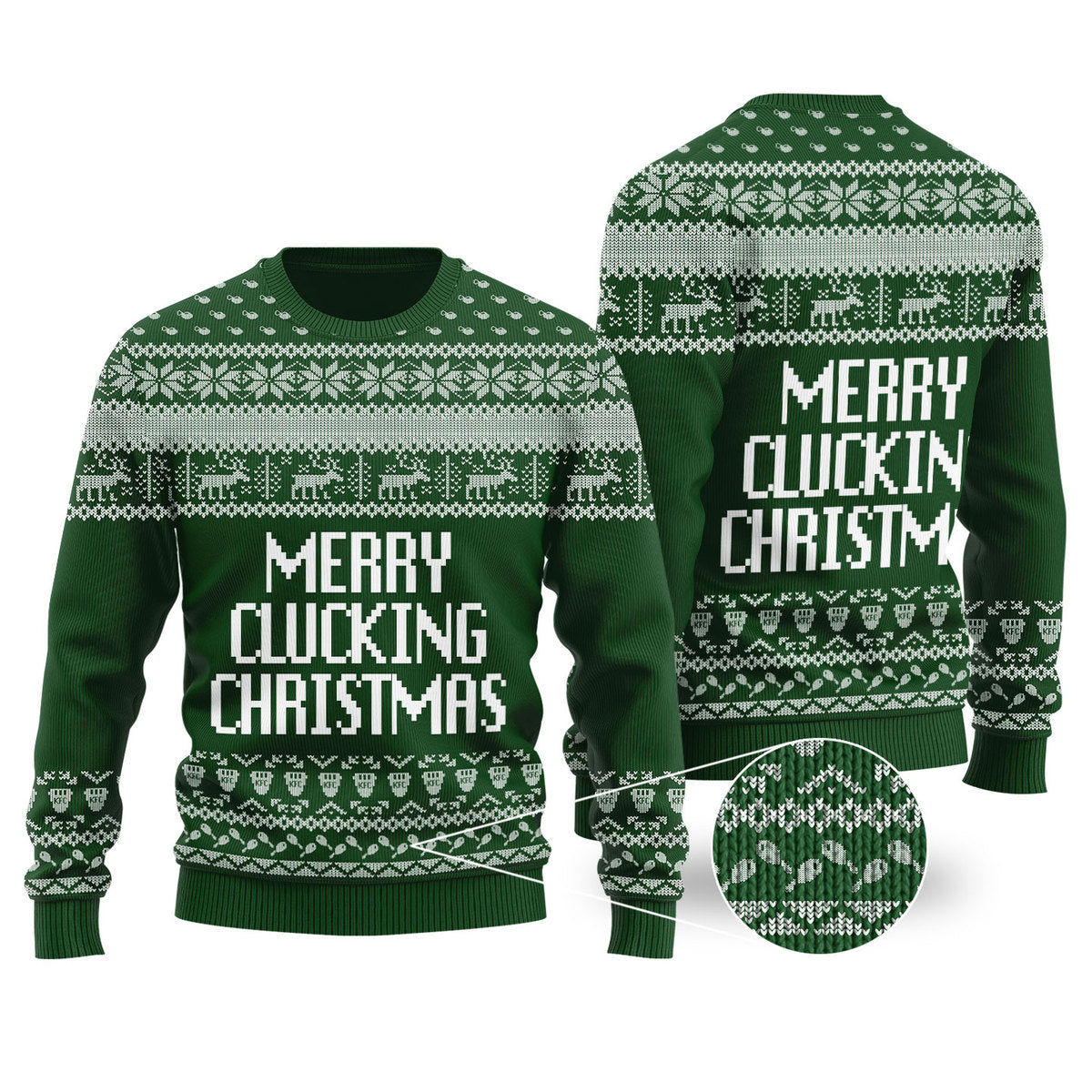 Merry Clucking Christmas Sweater Forest Green - Funny Ugly Christmas Sweater