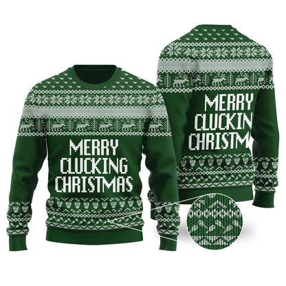 Merry Clucking Christmas Sweater Forest Green - Funny Ugly Christmas Sweater