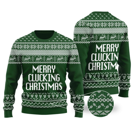 Merry Clucking Christmas Sweater Forest Green - Funny Ugly Christmas Sweater