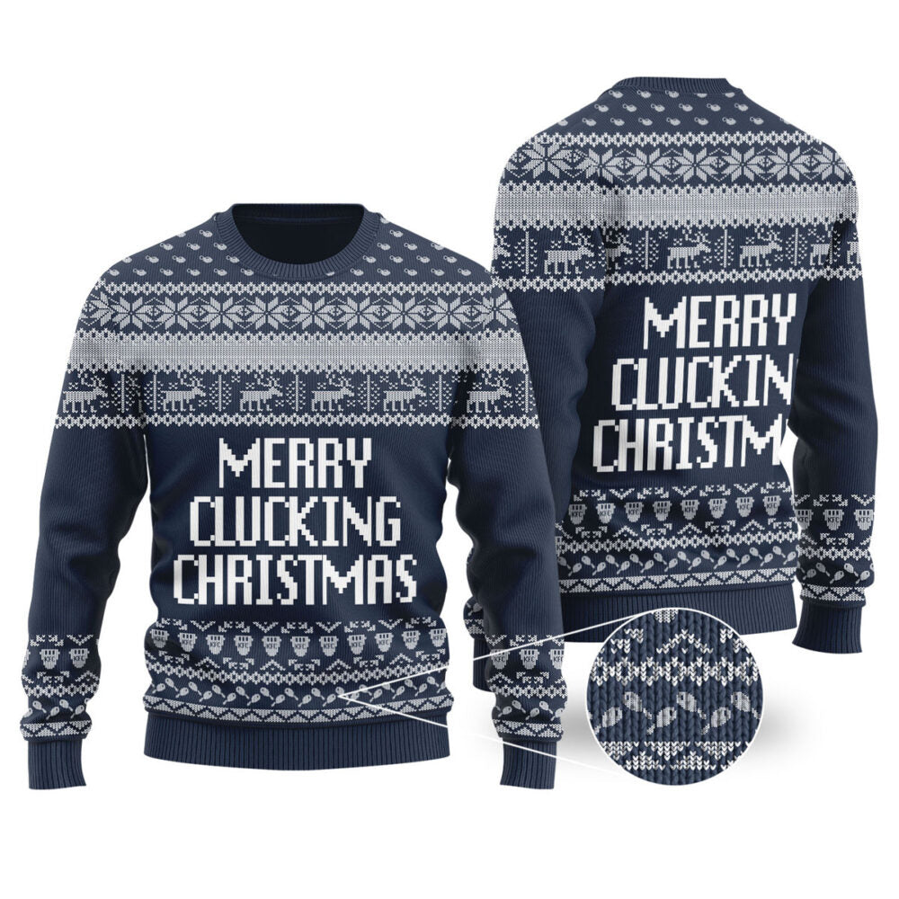 Merry Clucking Christmas Sweater Navy - Funny Ugly Christmas Sweater