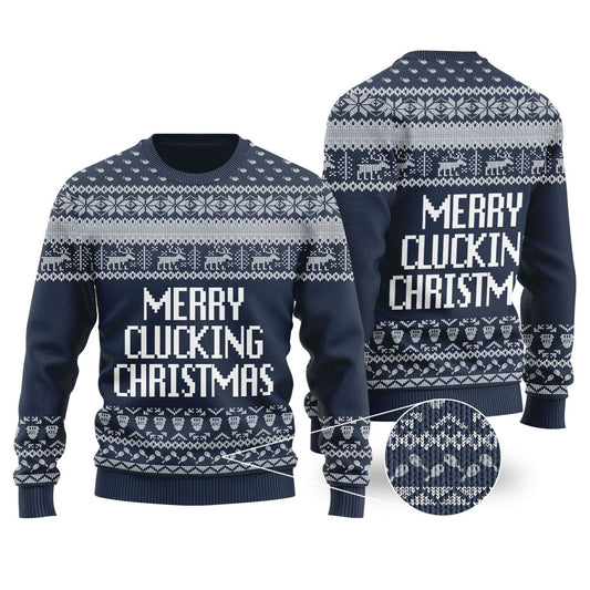 Merry Clucking Christmas Sweater Navy - Funny Ugly Christmas Sweater