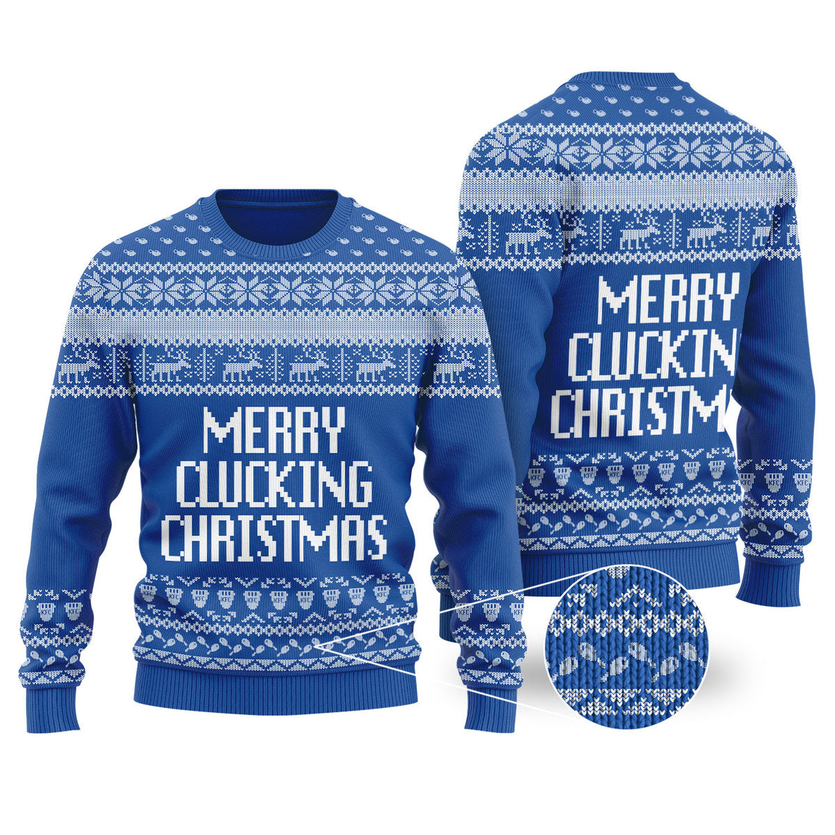 Merry Clucking Christmas Sweater Royal - Funny Ugly Christmas Sweater