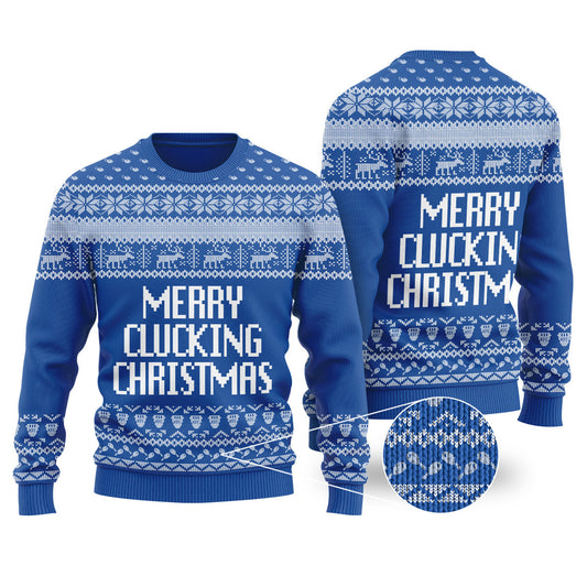 Merry Clucking Christmas Sweater Royal - Funny Ugly Christmas Sweater