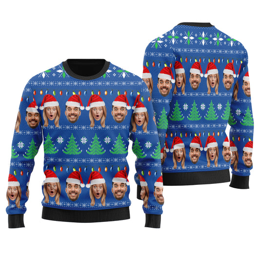 Merry Custom Ugly Sweater Couple Faces For Men