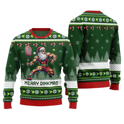 Merry Dinkmas Muscular Santa Playing Pickleball Ugly Sweater