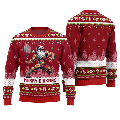 Merry Dinkmas Muscular Santa Playing Pickleball Ugly Sweater