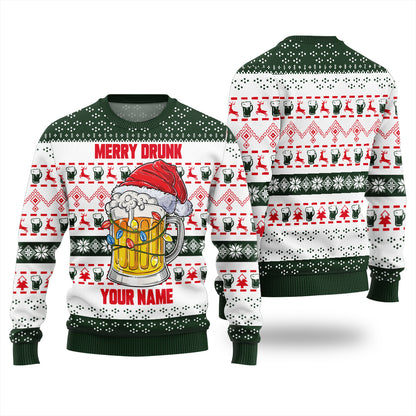 Merry Drunk Custom Name Christmas Sweater For Beer Lovers